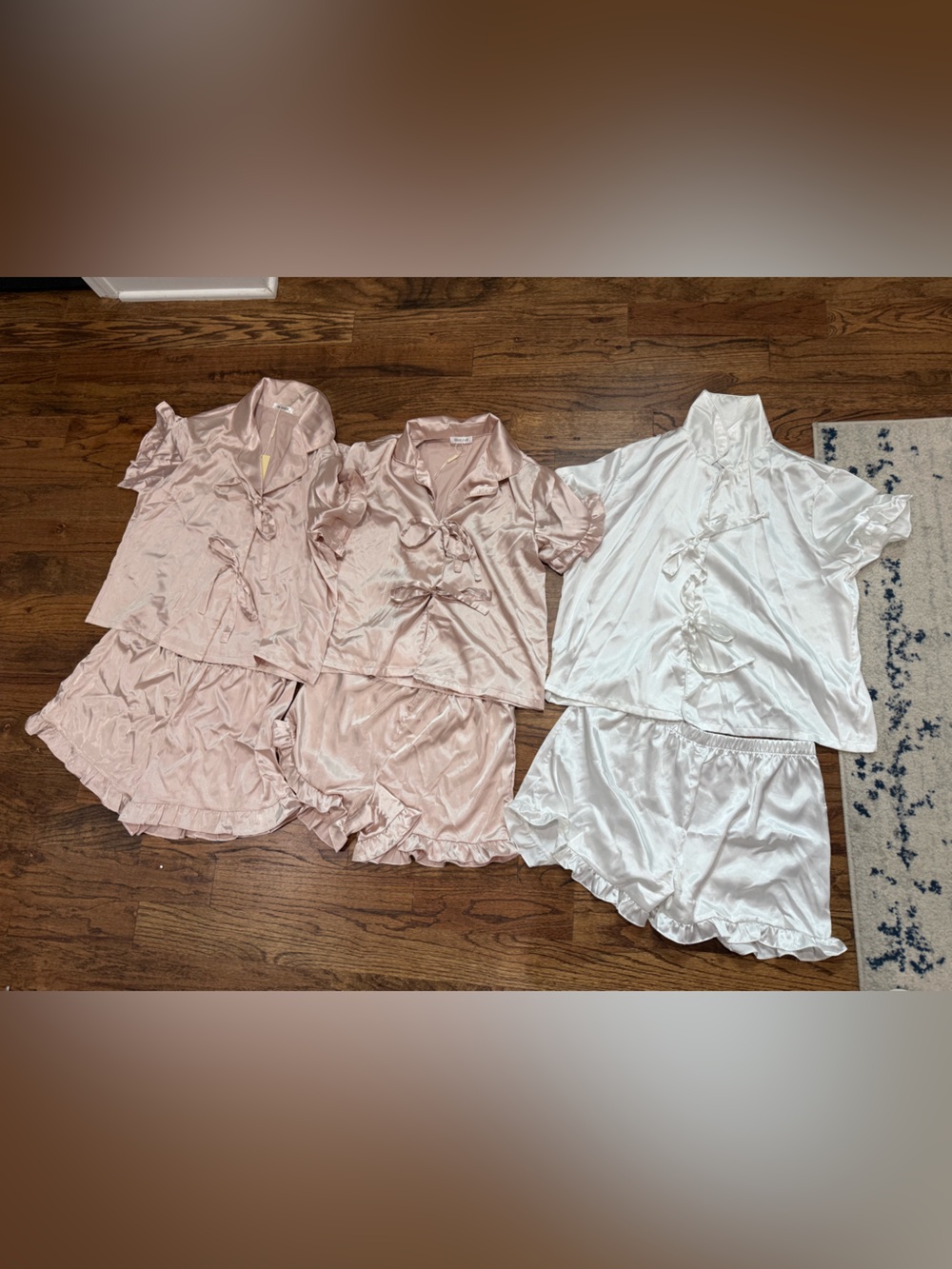 Wedding getting ready Satin Ruffle Pajama Set - champagne and White